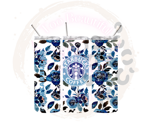 Blue Floral Starbies Coffee Tumbler