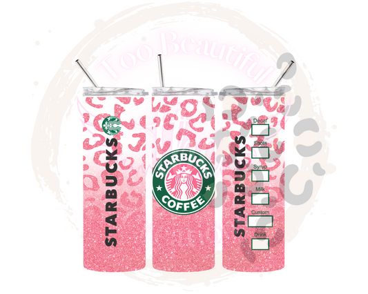 Pink Glitter Cheetah Starbies Coffee Tumbler