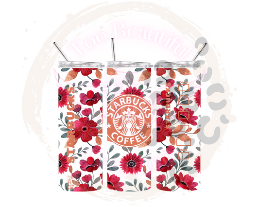 Red Floral Starbies Coffee Tumbler
