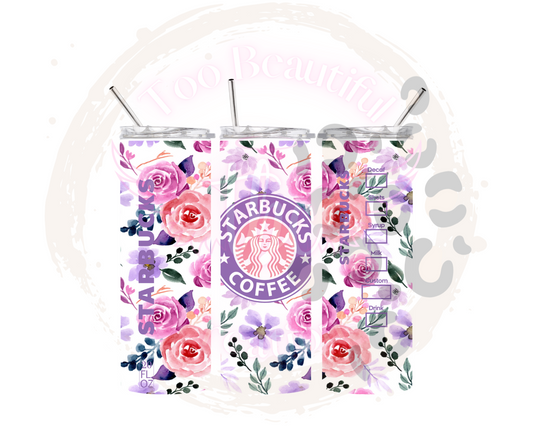 Purple Floral Starbies Coffee Tumbler