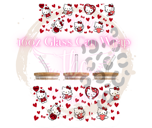 Red HK Hearts Glass Can Sublimation Transfer