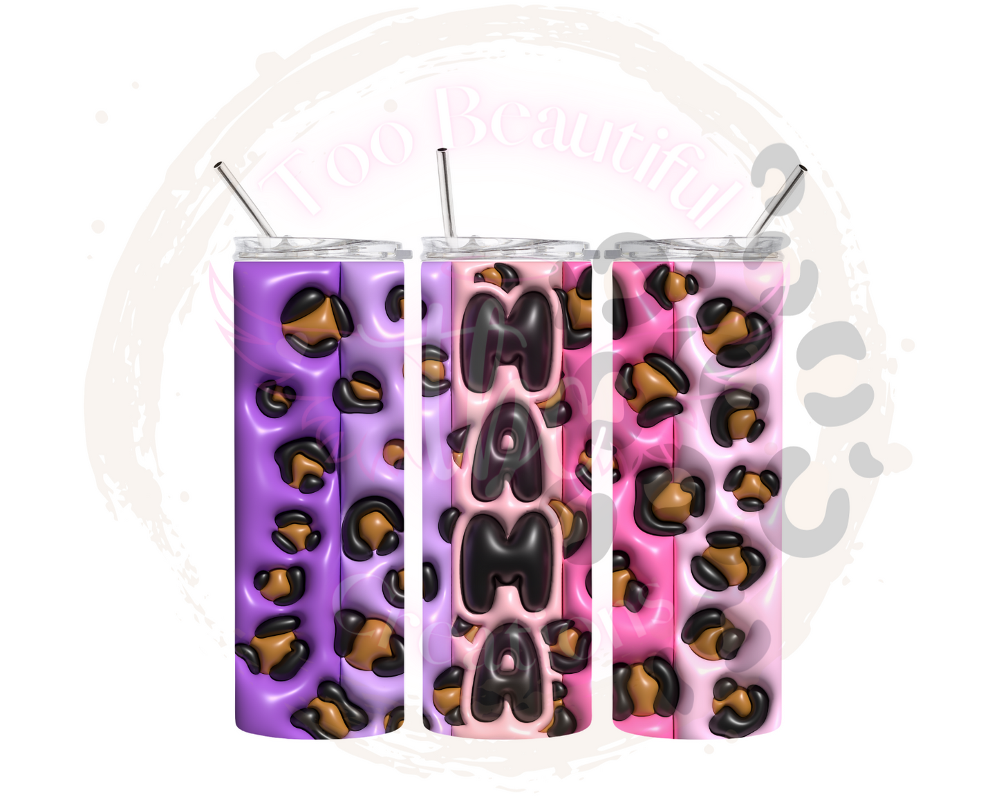 Mama Cheetah Pinks Puff Sublimation Tumbler Transfer