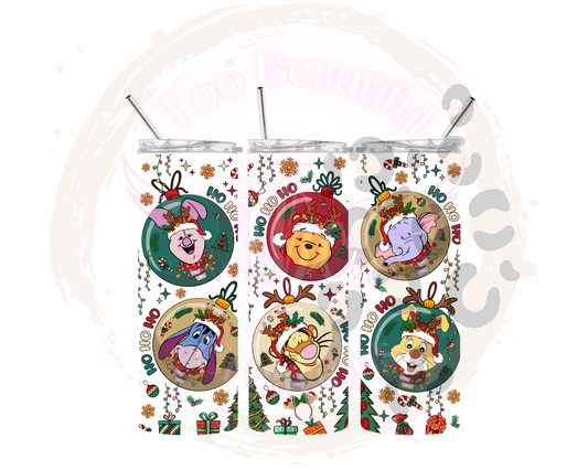 Winnie Christmas Bulbs Sublimation Tumbler Transfer