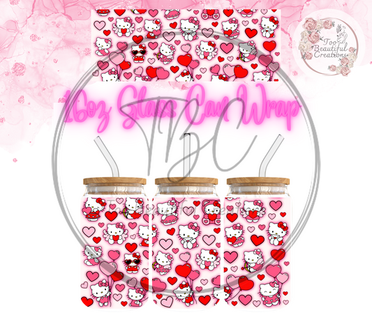 Kitty Pink Hearts Glass Can Sublimation Transfer