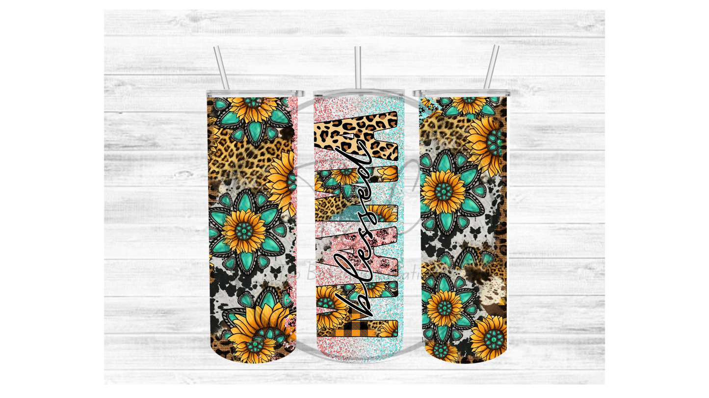 Blessed Mama (Teal/Sunflower) Sublimation Tumbler Transfer
