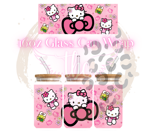 Pink Kitty Bow Glass Can Sublimation Transfer