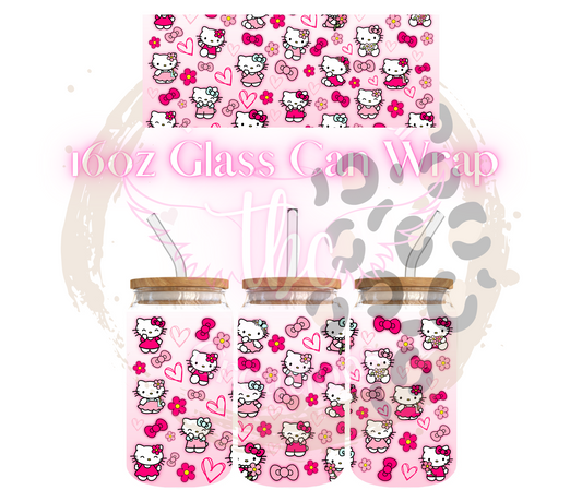 HK Pink Bow Glass Can Sublimation Transfer