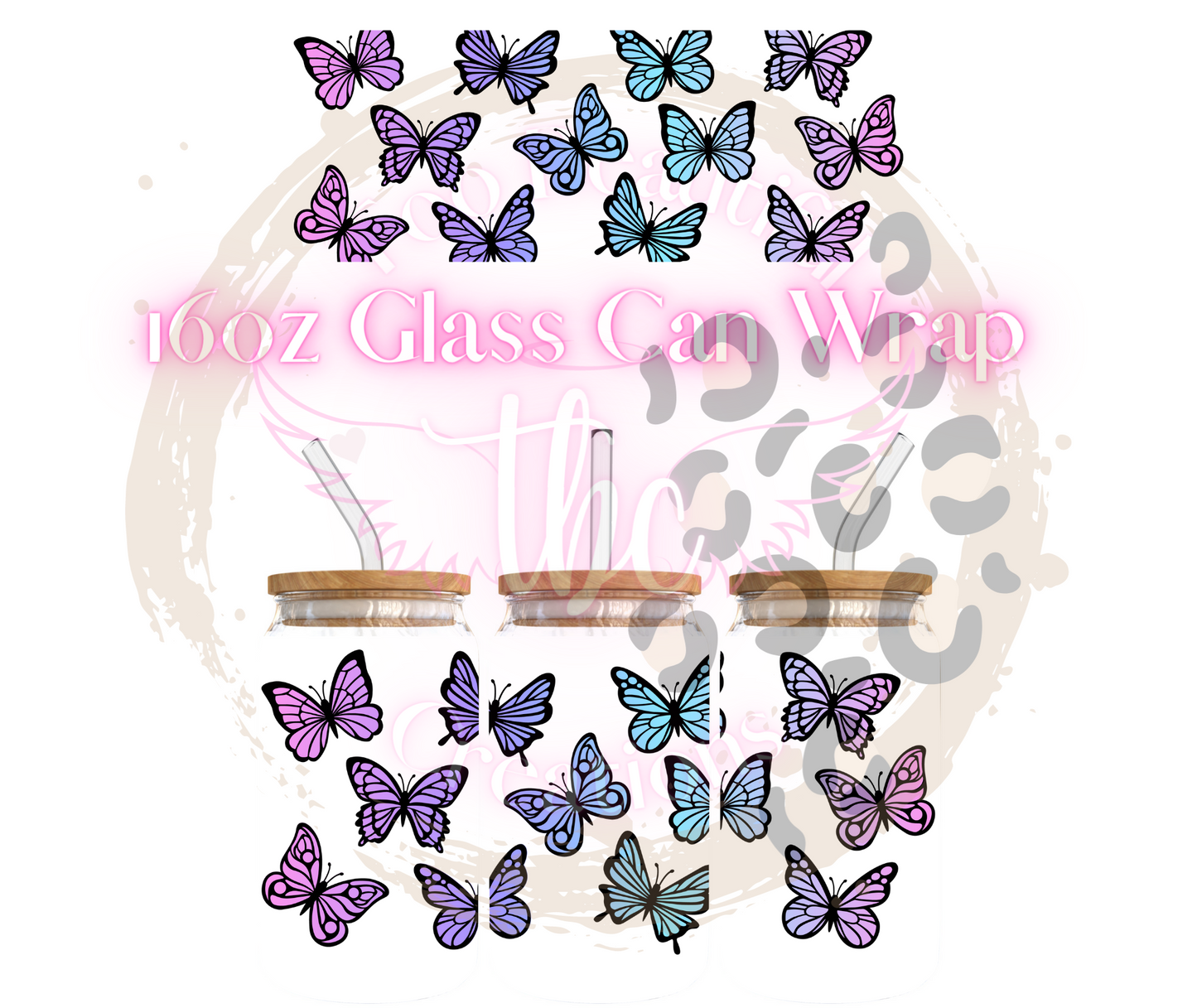 Butterflies Glass Can Sublimation Transfer