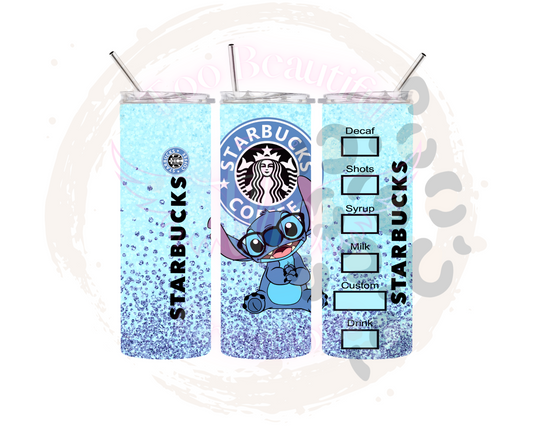 Blue Alien Glitter Starbies Coffee Tumbler