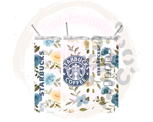 Light Blue Floral Starbies Coffee Tumbler