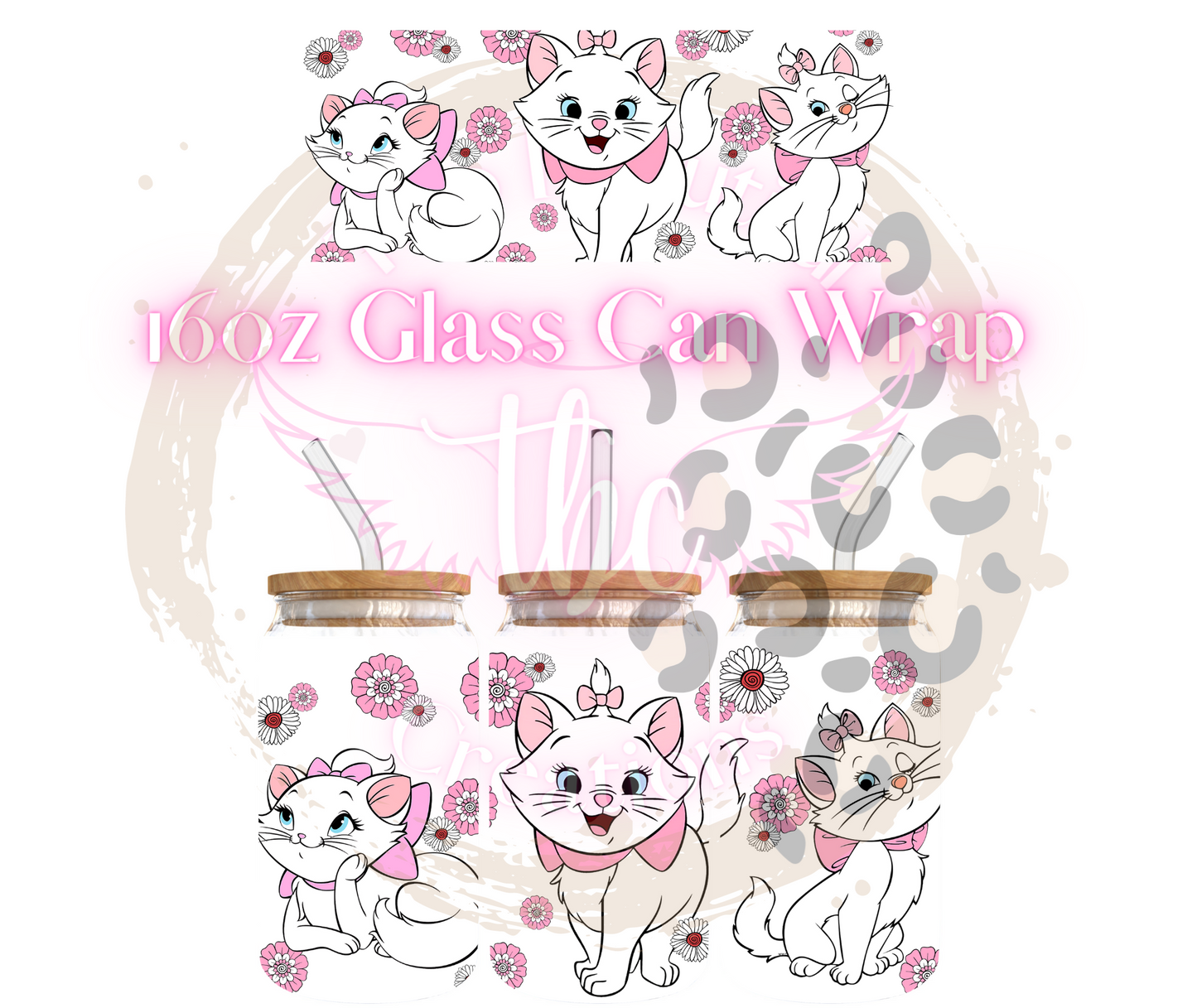 Cute Kitty Glass Can Sublimation Transfer