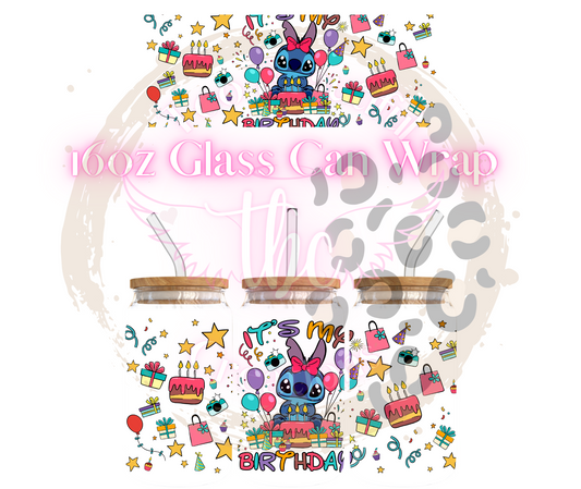 Alien Happy Bday Glass Can Sublimation Transfer