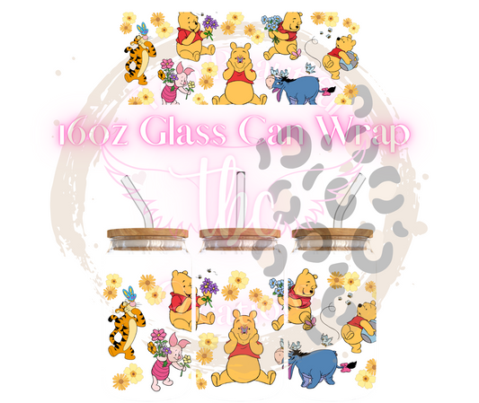 Pooh Bear Glass Can Sublimation Transfer