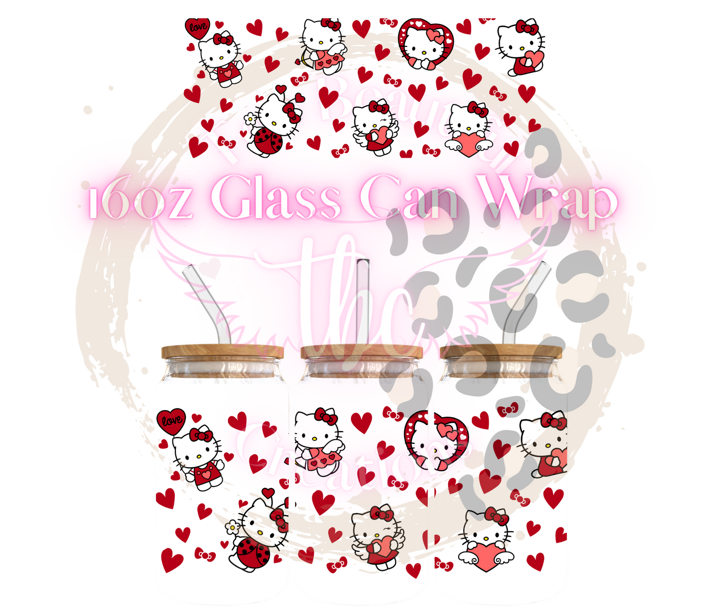 Red HK Hearts Glass Can Sublimation Transfer