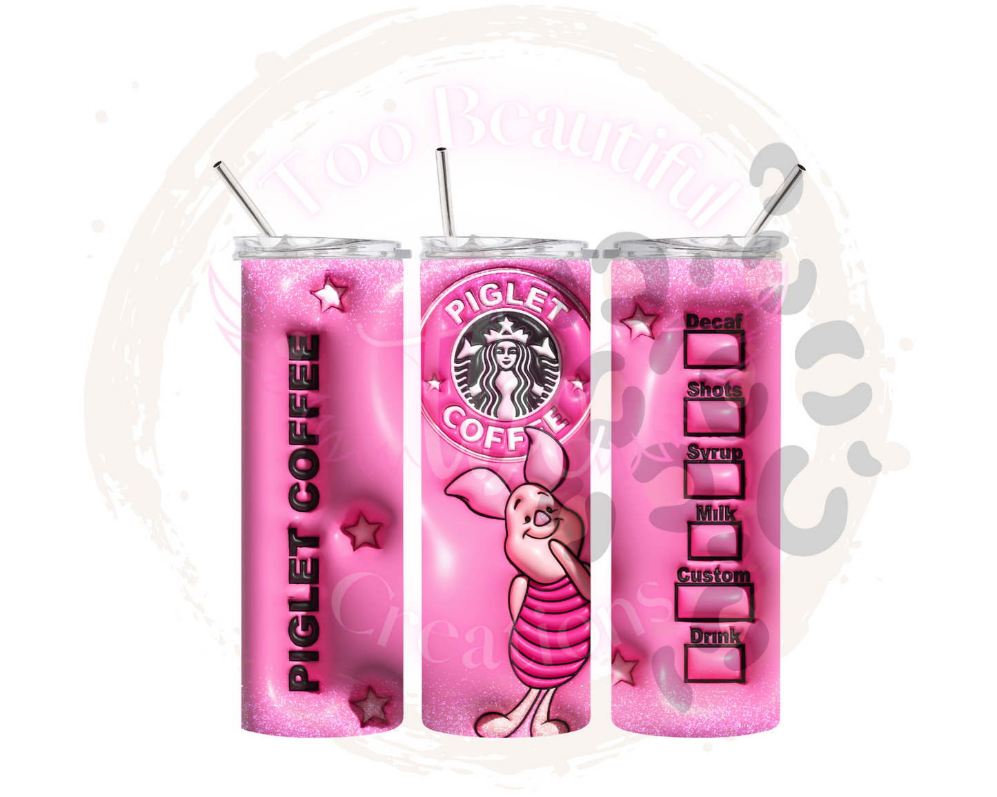 Starbies Piglet Puff Sublimation Tumbler Transfer