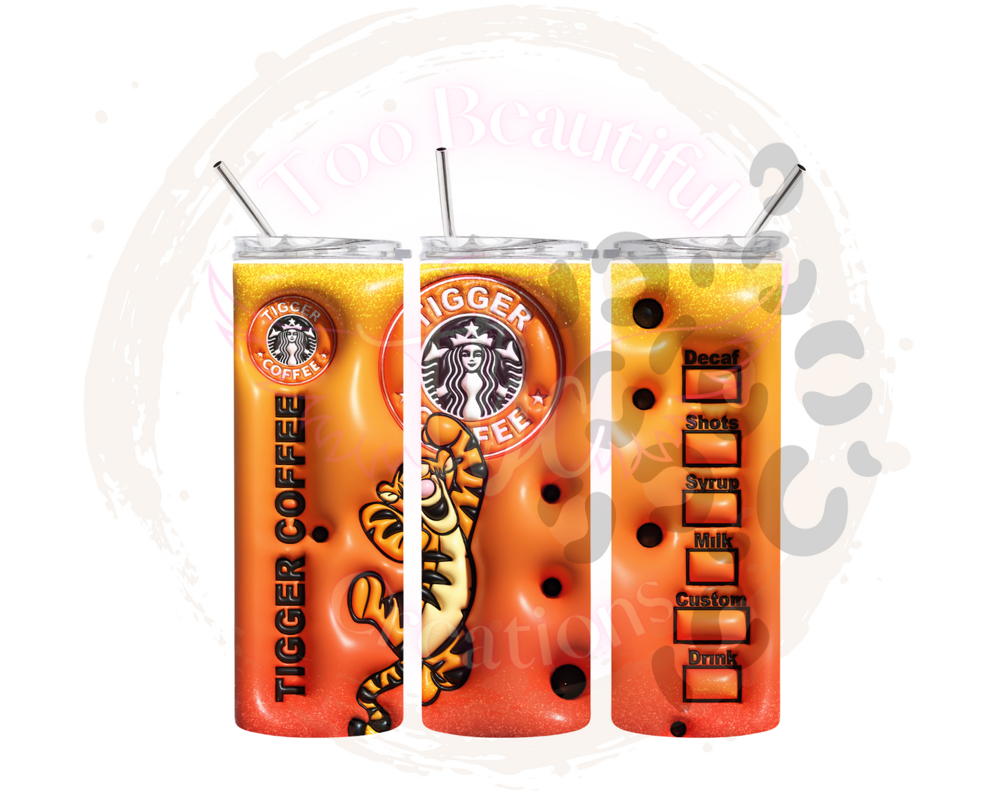 Starbies Tigger Puff Sublimation Tumbler Transfer