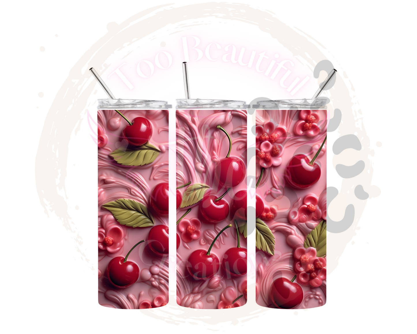 Pink Cherries 3D Sublimation Tumbler Transfer