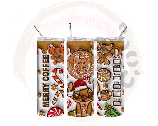 Blue Alien Gingerbread Christmas Coffee Sublimation Tumbler Transfer