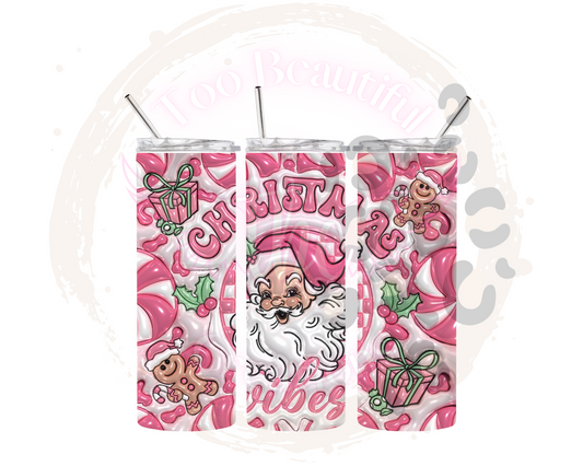 Pink Santa Christmas Sublimation Tumbler Transfer