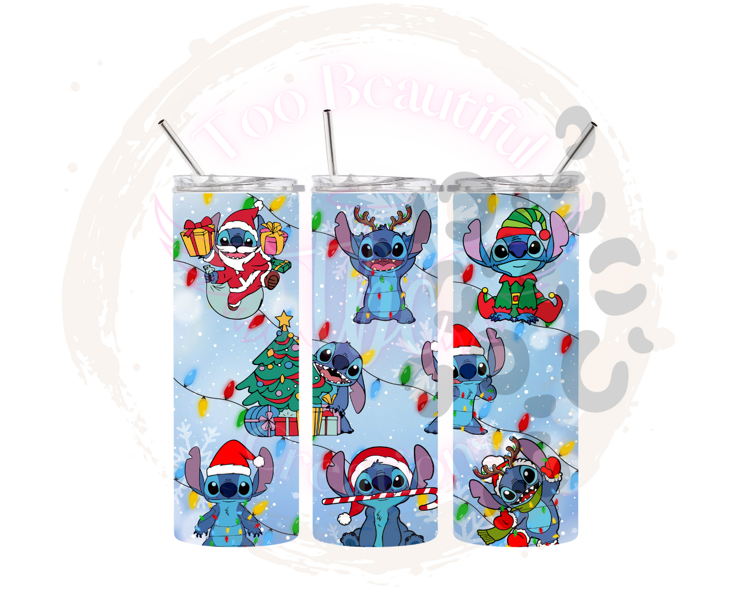 Christmas Blue Alien Lights Sublimation Tumbler Transfer