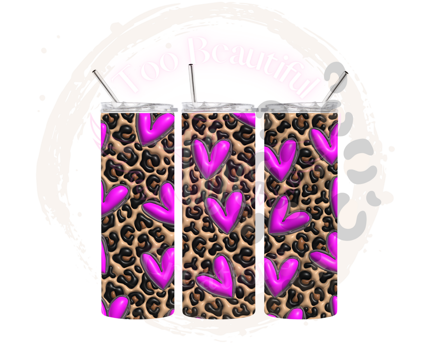 Cheetah Heart Puff Sublimation Tumbler Transfer