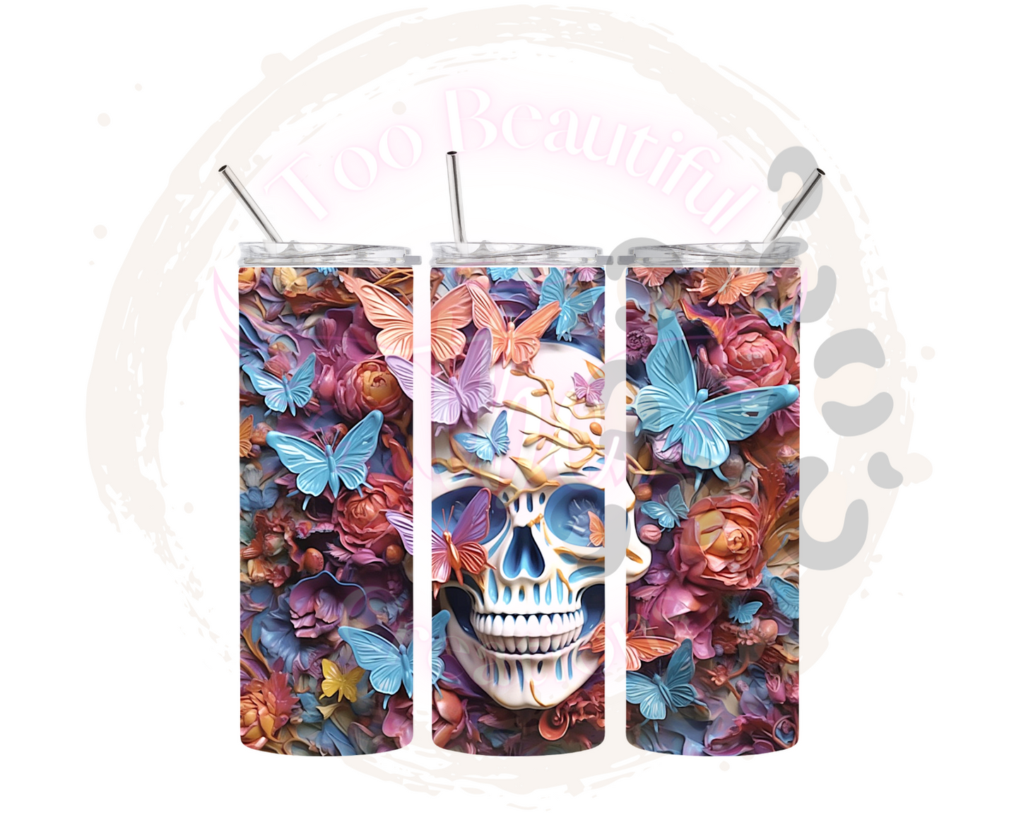 Butterfly Skull 3D Sublimation Tumbler Transfer