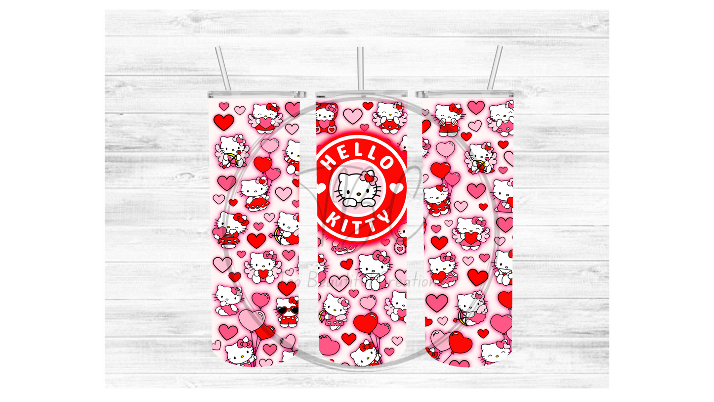 Kitty Pink Hearts Sublimation Tumbler Transfer