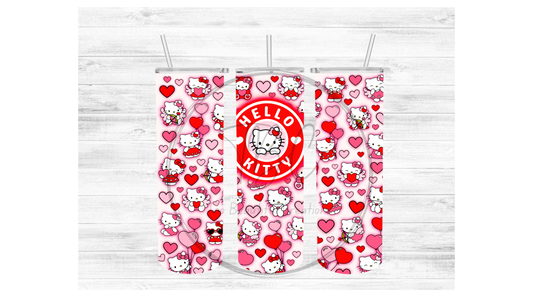 Kitty Pink Hearts Sublimation Tumbler Transfer