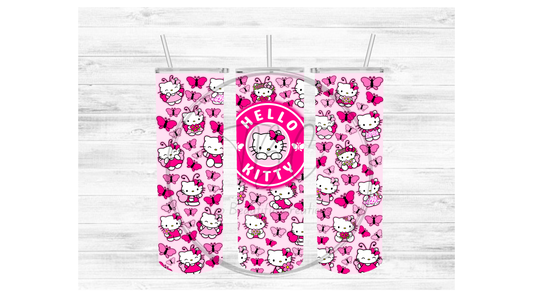 Butterfly Kitty Pink Sublimation Tumbler Transfer