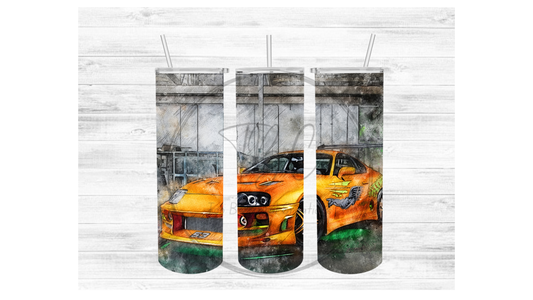 Yellow Race Car Sublimation Tumbler Transfer