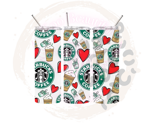 Starbies Hearts Sublimation Tumbler Transfer