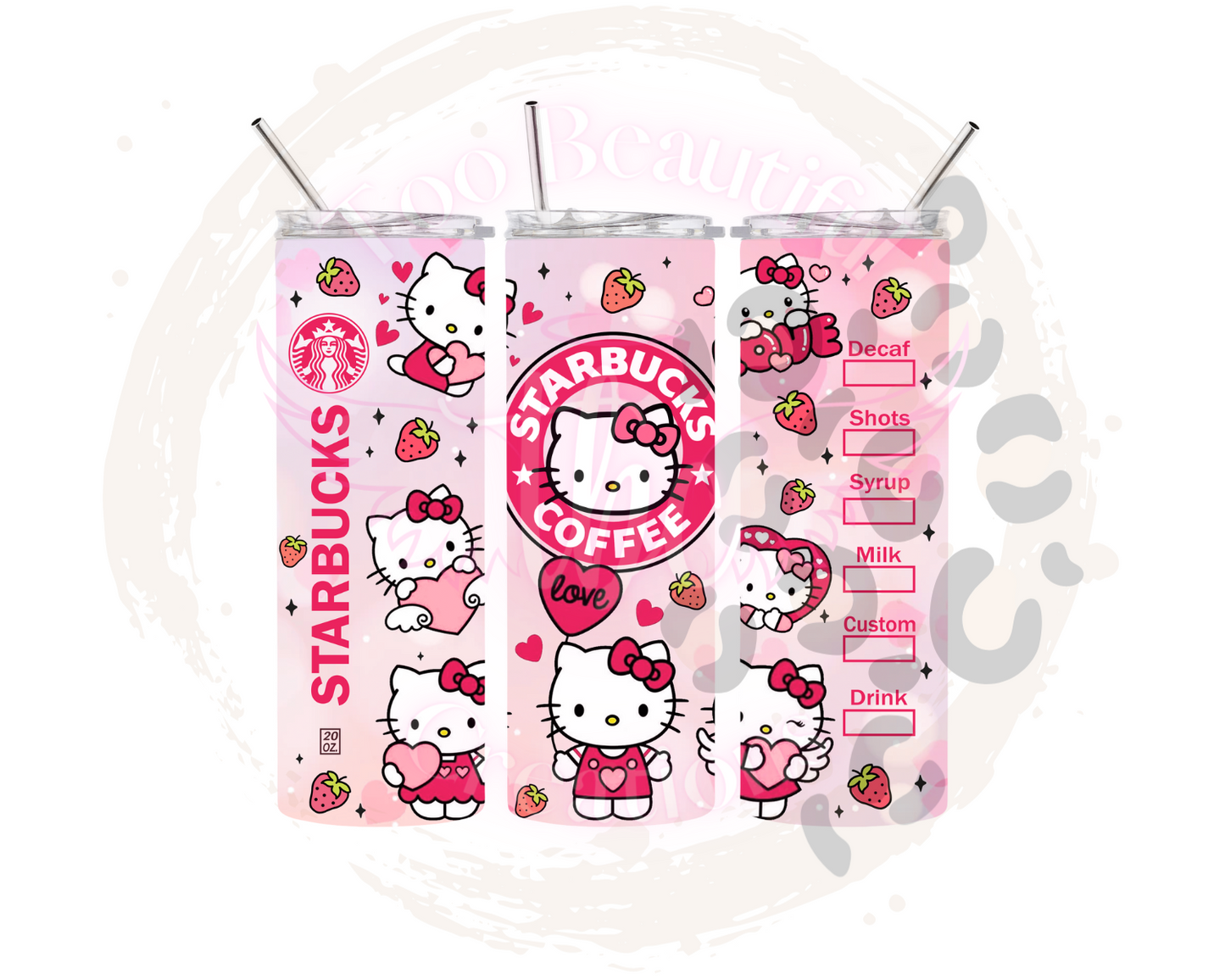 Heart Cutie Kitty Sublimation Tumbler Transfer