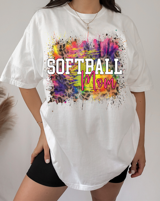 Softball Mom (Cheetah Tie Dye) Apparel Transfer