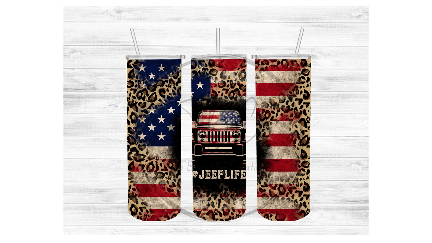 Jeep Life (American/Cheetah) Sublimation Tumbler Transfer