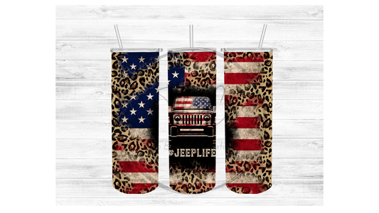 Jeep Life (American/Cheetah) Sublimation Tumbler Transfer