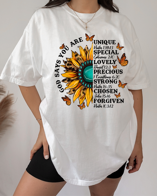 God Says You Are (Sunflower) Apparel Transfer