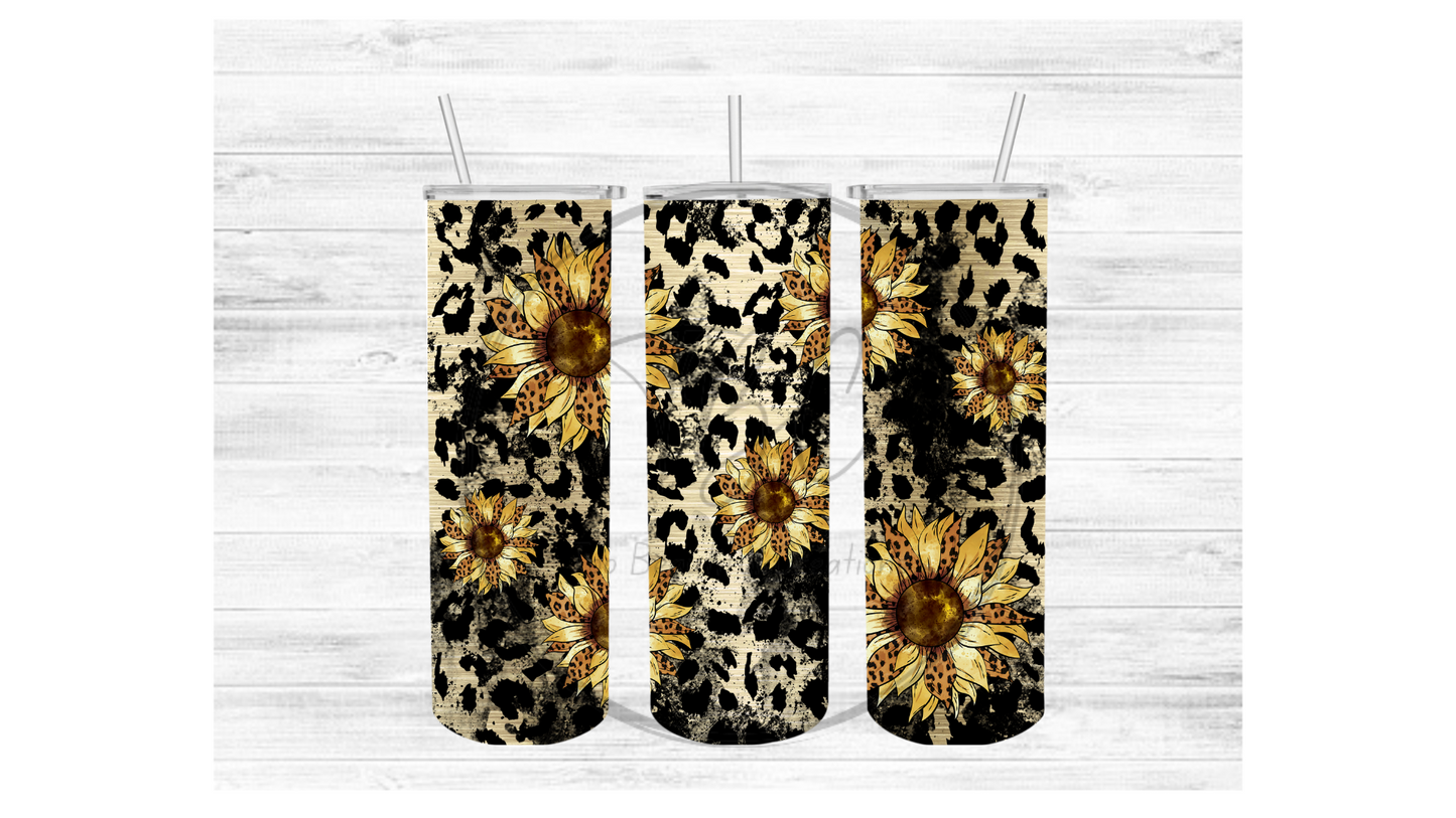 Cheetah Sunflower Sublimation Tumbler Transfer