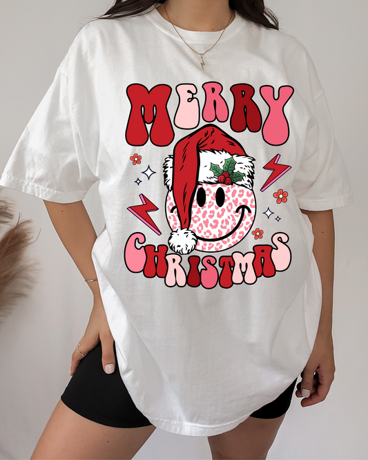 Merry Christmas Smiley (Pink) Apparel Transfer