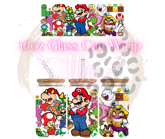 Mario & Friends Glass Can Sublimation Transfer