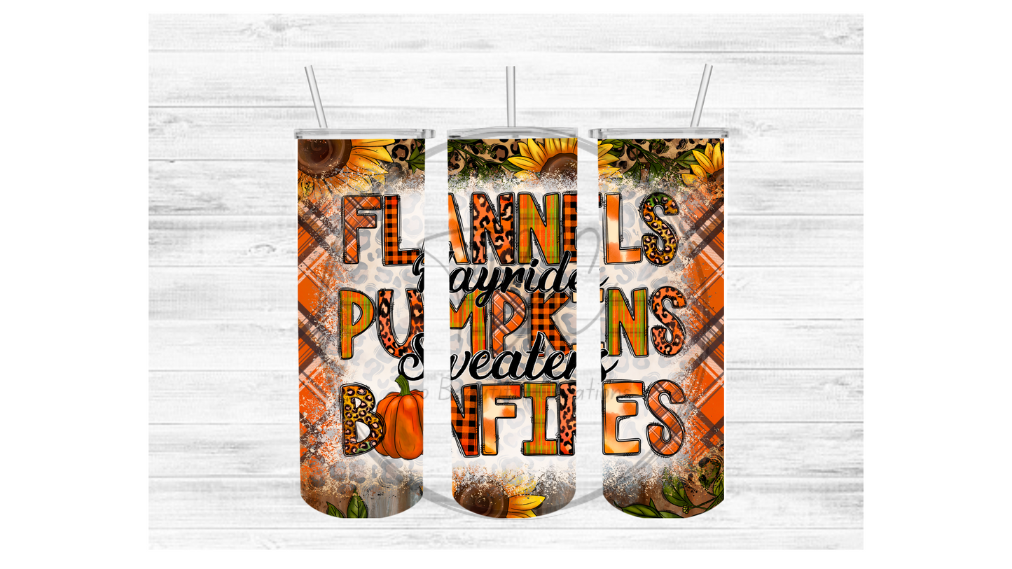 Flannels, Pumpkins, Bonfires Sublimation Tumbler Transfer