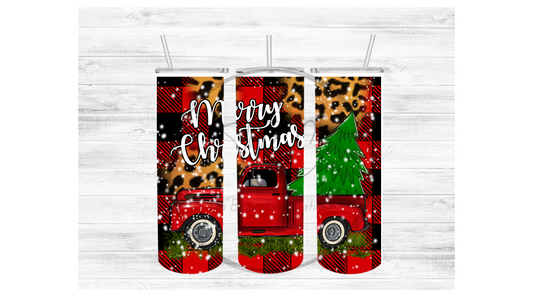 Merry Christmas Truck (Cheetah) Sublimation Tumbler Transfer