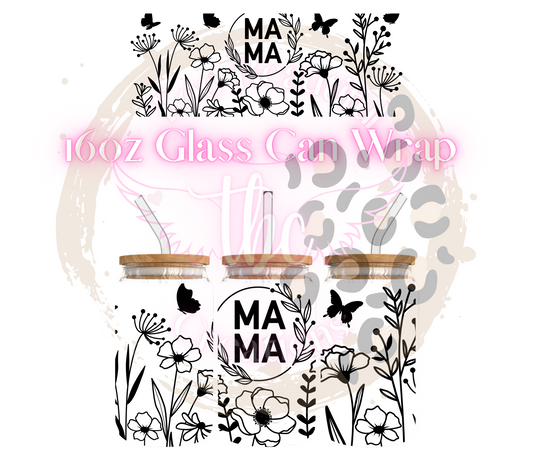 Floral Mama Glass Can Sublimation Transfer