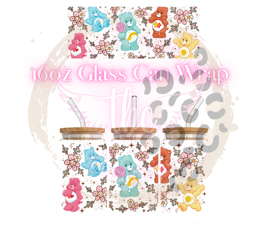 Floral Bear Glass Can Sublimation Transfer