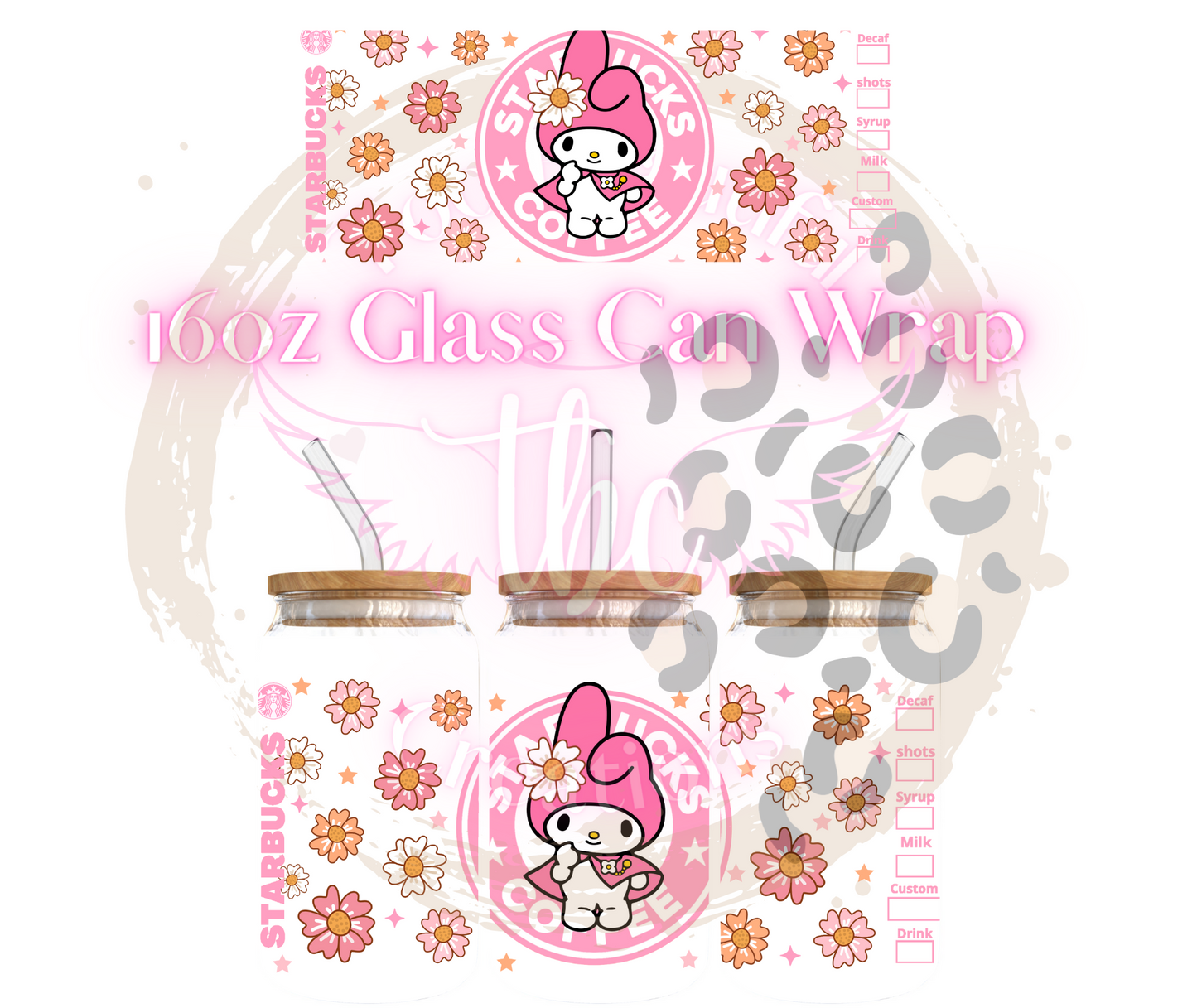 Pink Daisy Cutie Glass Can Sublimation Transfer