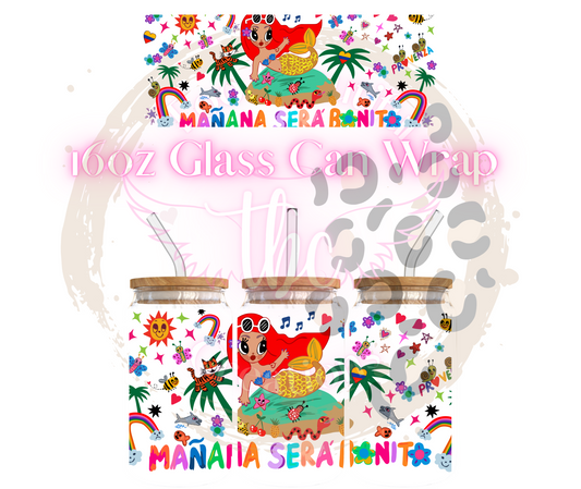 Manana Mermaid Glass Can Sublimation Transfer