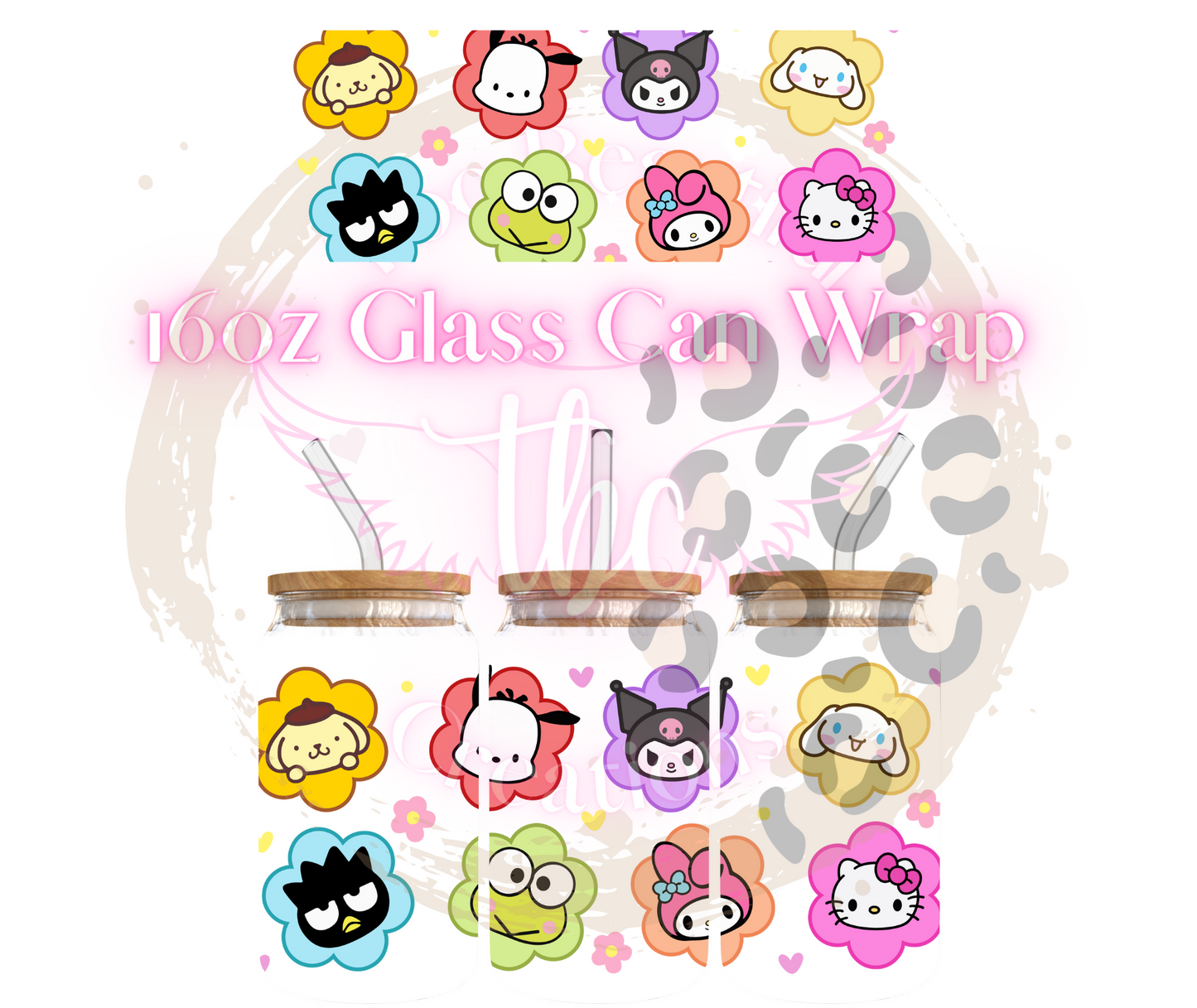 Sanrio Flowers Glass Can Sublimation Transfer