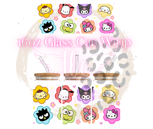 Sanrio Flowers Glass Can Sublimation Transfer