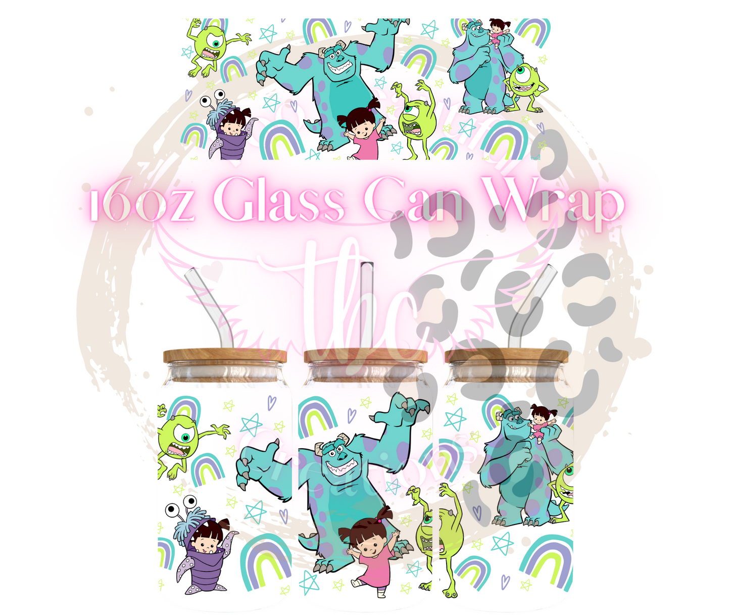 Rainbow Monsters Glass Can Sublimation Transfer