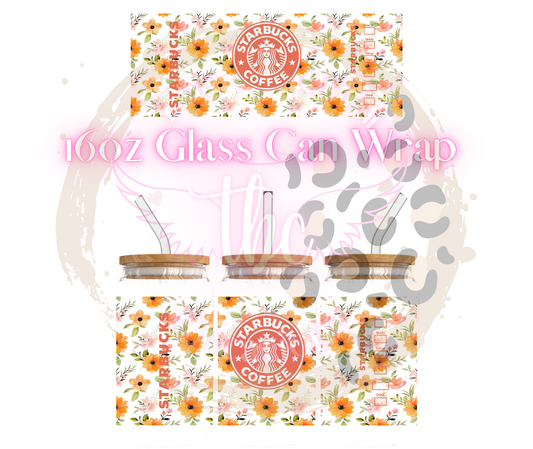 Floral Yellow Starbies Glass Can Sublimation Transfer