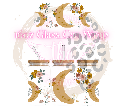 Floral Moon Glass Can Sublimation Transfer